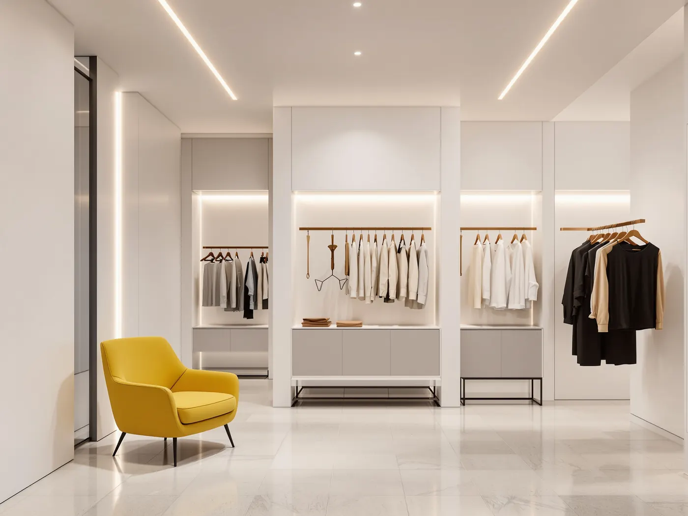 Boutique with lines of light in the ceiling