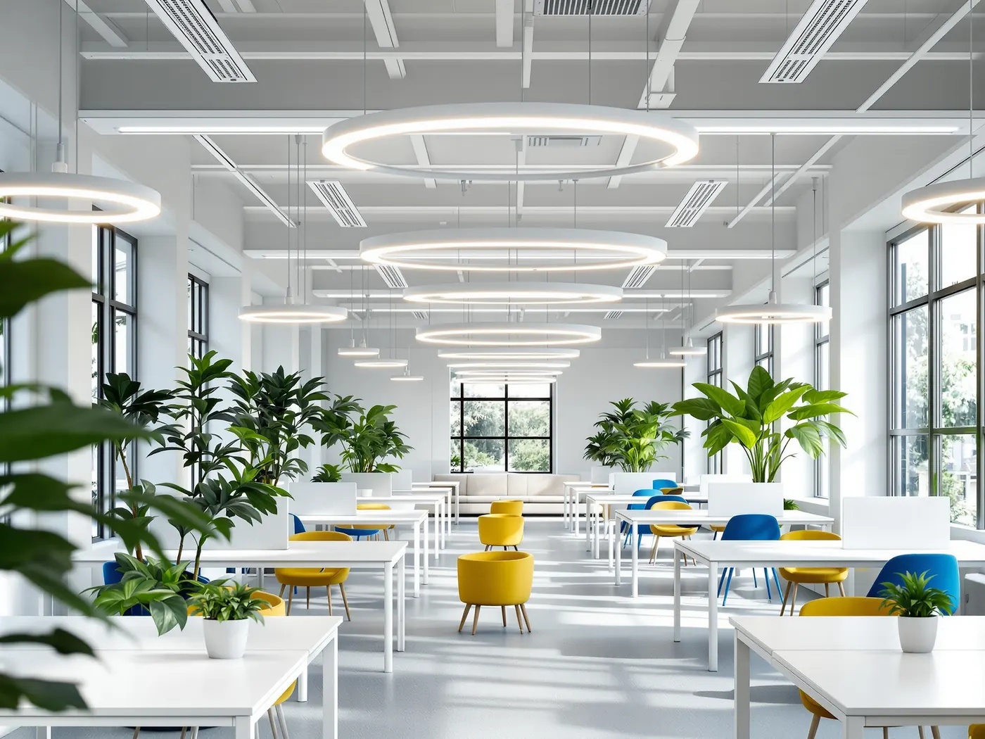 Open office under ring pendants